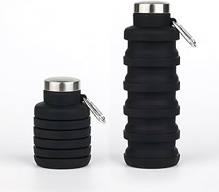 Collapsible Water Bottles,16oz Capacity Portable Reusable Silicone Water Bottle,Leak-proof,with buckle,foldable storage,Lightweight Durable for Fitness,Cycling,Sports,Camping,Hiking (Deep Black) product image