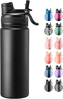 Fijinhom 18 oz Insulated Water Bottle, 2-in-1 Straw and Spout Lid Stainless Steel Insulated Bottle, Leak-Proof, Double Wall Vacuum Flask, Keep Cold 24H for Outdoor, Sports, Travel, School (Black) product image