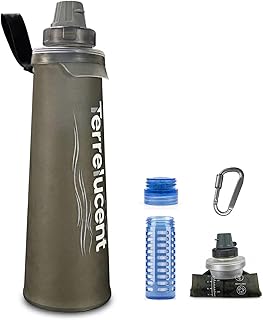 33.8 oz Collapsible Water Bottle with Filter, Squeeze Dual Filtered Water Bottle, Outdoor Water Filter Bottle for Hiking, Camping, Backpacking (Gray, 33.8 OZ) product image