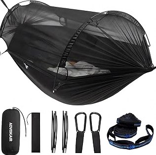 Gold Armour Camping Double Hammock with Mosquito Net Set (Removable) - Double Parachute Hammock USA Based Brand Lightweight Adults Kids, Camping Accessories Gear (Light Blue & Gray) product image