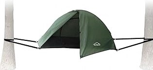 Camping Hammock with Rain Fly Tarp and Mosquito Net Tent Tree Straps, Portable Single Double Nylon Parachute Hammock Rainfly Set for Backpacking Hiking Travel Yard Outdoor Activities Green product image