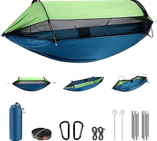 Camping Hammock with Mosquito Net,1-2 Lightweight Portable Outdoor Camping Hammock Nylon Hammock Tent with Tree Straps for Indoor, Camping, Hiking, Backpacking, Beach,Backyard,Pink and Sky Blue product image