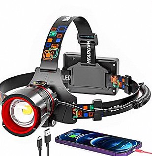 Headlamp Rechargeable 90000 Lumens Ultra Bright Head Lamp Super Bright Hard Hat Light Zoomable IPX54 Headlight Camping Accessories 6 Modes Waterproof Headlight Camping Gear for Adults Cycling Running product image