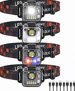 Rechargeable LED Headlamp 1080 Lumen, Super Bright Head Lamp Flashlight with 5 Lighting Modes, IPX6 Waterproof, Zoomable Headlight for Camping, Hiking, Fishing, Biking (2pack） (2pack headlamp) product image