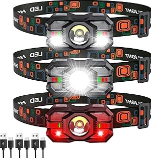 Rechargeable LED Headlamps 4 Pack with Hooks, 230° Wide Beam Head Lamp with Motion Sensor, USB C, IPX6 Waterproof, 5 Light Modes, Hard Hat Compatible Headlight for Adults Camping Hiking Working product image