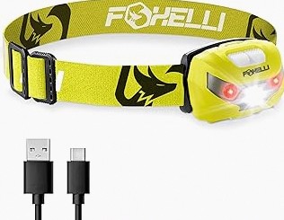 Foxelli USB-C Rechargeable LED Headlamp – Super Bright, Lightweight Head Lamp for Running, Camping, Hiking & Work – Comfortable Fit for Adults & Kids product image