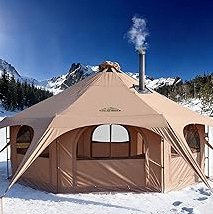 16.5ft Canvas Bell Tent, Large Yurt Tent with Stove Jack for Camping & Glamping, 55" High Walls, Maximum Space, Waterproof 4 Season Hot Tent with 8 Mesh Windows & Removable Floor product image