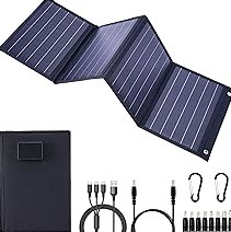 Portable Solar Panel (5V 2A Max) with USB-A Port for Cell Phone, Fan, Flashlight, IPX4 Waterproof Solar Panels, Foldable Solar Charger for Outdoor Camping, Hiking, Travel, Backpacking product image