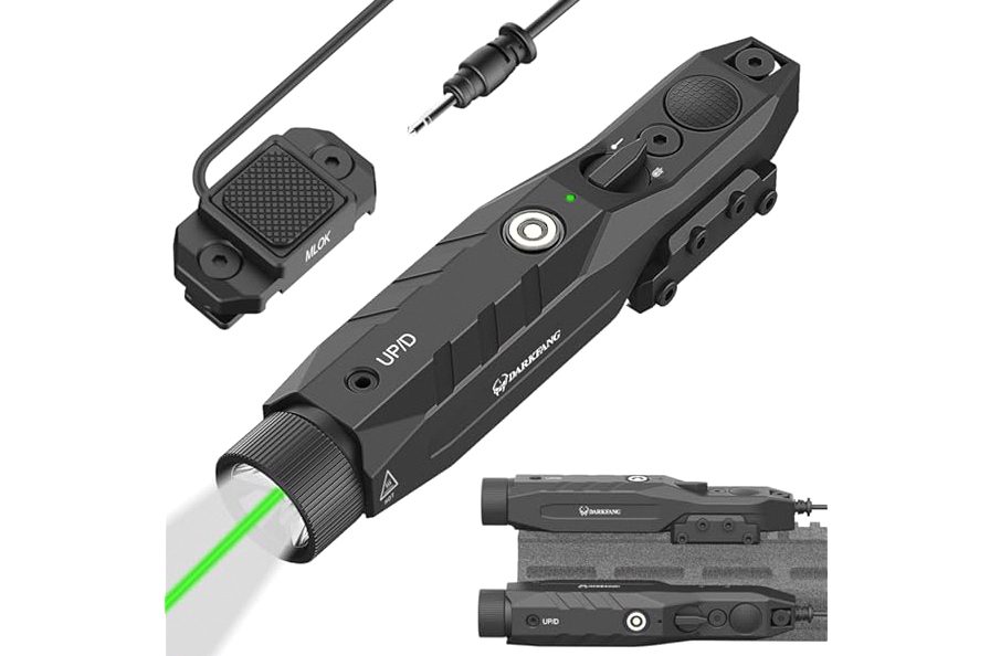 DEFENTAC 2000 Lumens Green Laser Light Combo Compatible with Mlok/Picatinny (2 in 1), Rechargeable Tactical Flashlight with Strobe/Momentary for Rifle, with Remote Switch product image
