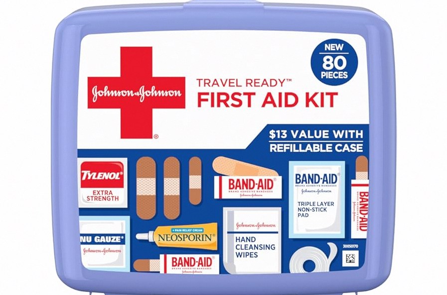BAND-AID Brand Travel Ready Portable Emergency First Aid Kit for Minor Wound Care, Perfect for Home, Car, Travel, Camping Essentials & Outdoor Emergency Kit, 80 Pieces product image