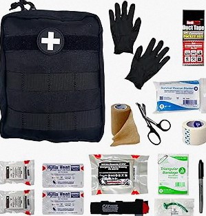 IFAK (Individual First Aid Kit) Trauma Kit with CAT Tourniquet — Medical Pouch for Tactical, Outdoor, Hiking, Military — Backpacking Emergency Medical Kit for Bleeding Control (Black) product image
