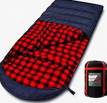 AGEMORE Cotton Flannel Double Sleeping Bag for Camping, Backpacking Or Hiking. Queen Size 2 Person Waterproof Sleeping Bag for Adults Or Teens. Lightweight with Compression Sack product image