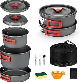 BeGrit Backpacking Camping Cookware Mini Picnic Camping Cooking Mess Kit with Pot and Pan Set for Hiking product image