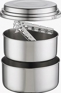 WEALERS Camping Cookware & Dinnerware Set- 17 Pieces Stainless Steel Pots and Pans Set with Plates, Bowls & Sporks in Travel Mesh Bag for Camping, Trekking, Backyard Picnic & Backpacking Gear product image