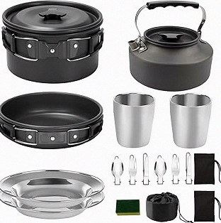 GSI Outdoors Camp Dinnerware Set I 4-Person Set Includes Pioneer Enamel Percolator, Frypan, Kettle, Bowls, Plates & Coffee Mugs product image