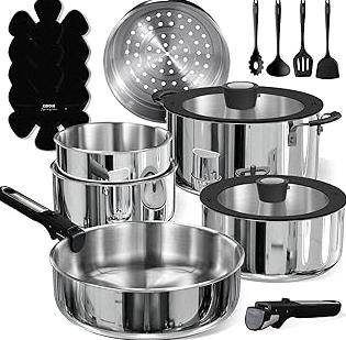 CampPro Camp Cooking Set for 4-8, Stainless Steel Camping Cookware Set, Camping Equipment with Carring Bag, Camping Pots and Pans Set for Campfire Cooking & RV & Backyard Picnic product image