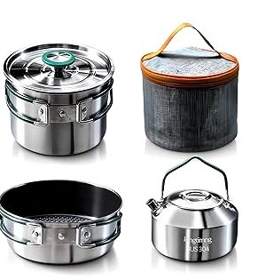 aiGear 8pcs Camping Cookware Mess Kit, Camping Pot and Pan Set with Mini Backpacking Stove, Stainless Steel Cup, Spork and Tank Bracket, Cooking Gear for Hiking Camping Outdoor Picnic product image