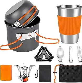 TOMSHOO Camping Cookware Mess Kit, Lightweight Camping Cooking Set Alumina Backpacking Camping Pots Pans Kettle Set for Outdoor Backpacking Hiking Picnic Included Carry Bag product image