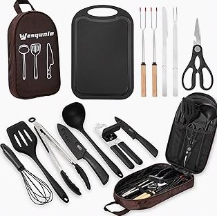 Camping Cookware Backpacking Stove Canister Stand Tripod and Stainless Steel Camping Cup,Fork Spoon Kit for Hiking and Picnic,Camping Cooking,Backpacking Gear,Mess kit. product image