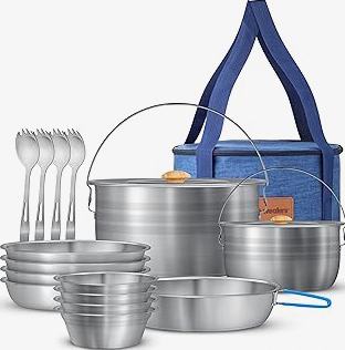 CampPro Camp Cooking Set for 4-8, Stainless Steel Camping Cookware Set, Camping Equipment with Carring Bag, Camping Pots and Pans Set for Campfire Cooking & RV & Backyard Picnic product image