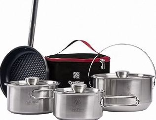 Foldable Camping Cups Mugs Camping Pot Cookware 304-Food-Grade Outdoor Camp Cooking Set with Vented lid,Stainless Steel Backpacking Cookware for Hunting product image