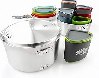 Odoland Camping Cookware Mess Kit, Camping Cooking Pot Fry Pan and 1.1L Kettle Set, Portable Camping Cookware Set with Mesh Bag for Camping, Backpacking, Outdoor Cooking and Picnic product image