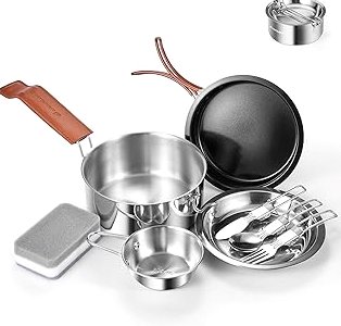 CAROTE 13 PCS Tri-Ply Stainless Steel Cookware Set with Detachable Handle, Pots and Pans Set, Induction Kitchen Cooking Sets, RV/Camping Cookware, Oven Safe product image