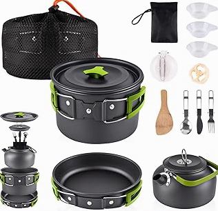 Camping Cookware Set - Compact Stainless Steel Campfire Cooking Pots and Pans | Combo Kit with Travel Tote Bag | Rugged Outdoor Cook Set for Hiking | Barbecues | Beach product image