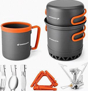Camping Cookware Set, 16pcs Lightweight Backpacking Mess Kit with Camping Pots and Pans, 2 Cups, Fork Spoon, Survival Cooking Kit for Outdoor Hiking and Picnic product image
