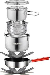 5PCS Stainless Steel Camping Cooking Set Cookware Mess Kit Cook Pots and Pan Set with Cups & Storage Bag, Lightweight Camping Cookware for Hiking Backpacking Outdoor Cooking and product image