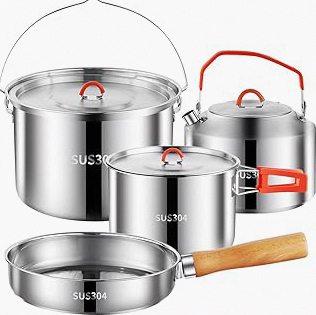 Odoland 10pcs Camping Cookware Non-Stick Camping Pot and Pan Set with Plate Bowl Fork Knife Spoon for Backpacking, Hiking, Outdoor Cooking and Picnic product image