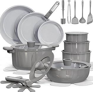 Odoland 10pcs Camping Cookware Non-Stick Camping Pot and Pan Set with Plate Bowl Fork Knife Spoon for Backpacking, Hiking, Outdoor Cooking and Picnic product image