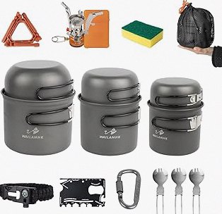 18-Pcs Camping Cookware Mess Kit for 2, Non-Stick Lightweight Pot Pan Set with Stainless Steel Cups & Plates, Folding Utensils with 3 Storage Bags for Emergency Prep, Hiking, Picnic product image