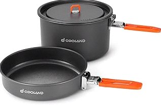 OXO Outdoor 8 Piece Camping Cookware Set, 10" Pre-Seasoned Carbon Steel Frying Pan Skillet, 2.25QT and 5QT Stainless Steel Saucepans with Lids, Removeable Handle, Trivet, Travel Bag, Space-Saving product image