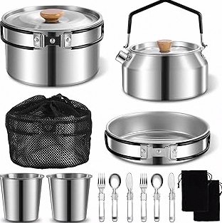 CAMPINGMOON Camping Cookware Set Stainless Steel Outdoor Nesting Cooking Mess Kit Pots Pans Bowls with Storage Carrying Tote Bag product image