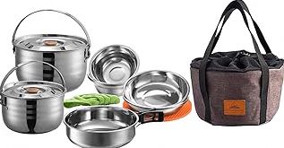 7Pcs Camping Pan Set - Backpack Cookware Pot and Pans Set, Survival Cooking Kit for Hiking, Picnic product image