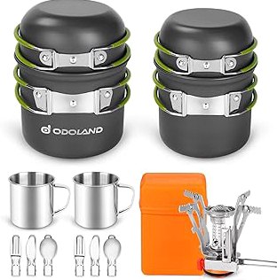Odoland 16pcs Camping Cookware Mess Kit, Lightweight Pot Pan Mini Stove with 2 Cups, Fork Spoon Kits for Backpacking, Outdoor Camping Hiking and Picnic product image