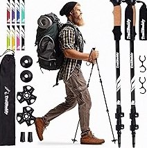Trekking Poles, 7075 Aluminum Lightweight Folding Hiking Poles, 110-130cm Adjustable Height with Cork Grip Clip Closure 4 Pairs of Rubber Feet for Hiking product image