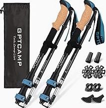 100% Carbon Fiber Trekking Poles by USA Brand - Ultra Strong Lightweight Collapsible Hiking Poles with Cork and EVA Foam Grips & Quick Adjustable Flip Locks product image