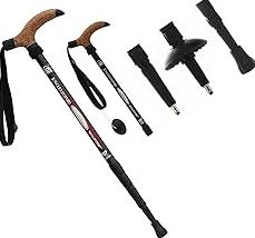 Aluminum Alloy Quick Lock Trekking Pole Anti-Shock Walking Stick Adjustable Cane Crutch for Mountains Trekking Hiking,Ultralight Collapsible with Cork Grips Tungsten Tips product image
