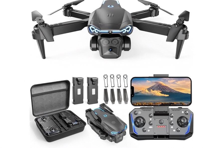 Drone with Camera - Drone with Screen on Controller for Beginners, Foldable Remote Control Quadcopter with Gesture Control, 3D Flip, One Key Start, Emergency Stop, 2 Batteries, Easier to use product image