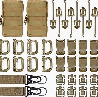 Tactical MOLLE Clip with Quick-Release Metal Hook & Nylon Webbing T-Mount | Secure Gear Attachment for Backpack, Vest, Belt, Car Seats & EDC(Black) product image