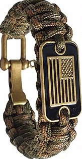 VAYOBOO Paracord Bracelet - Tactical Survival Bracelet for Men with Bronze USA Flag - 3 Adjustable Sizes - Green Camo, L product image