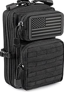 6 Pack Tactical MOLLE Car Seat Back Organizer - Universal Vehicle Storage Bag with 5 Detachable MOLLE Pouches, US Flag Patch & Keychain, Fits Jeep, Truck, SUV, Car (Black) product image