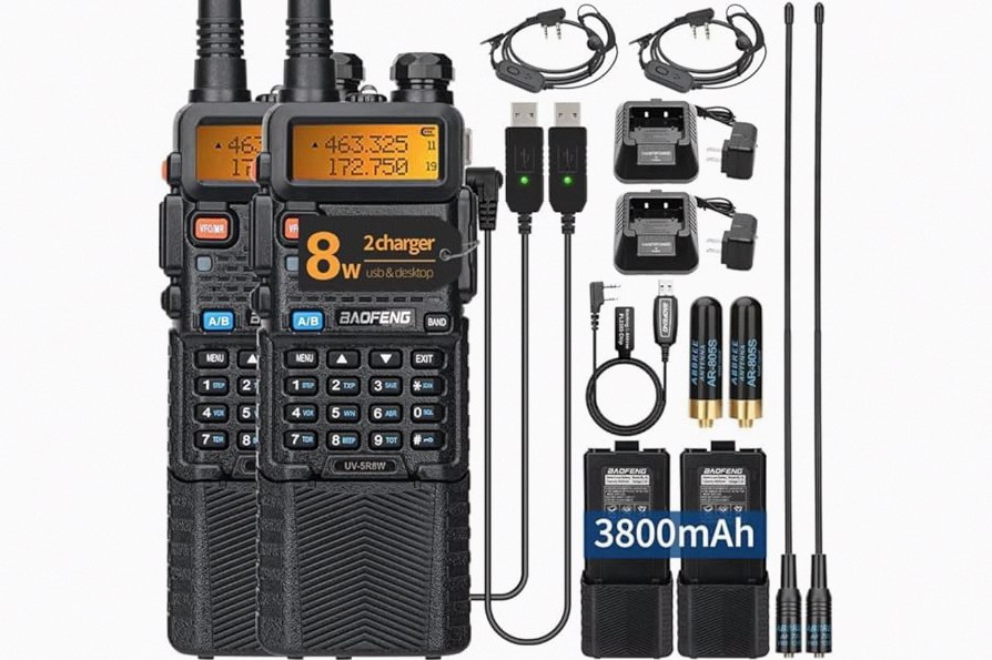 BAOFENG Radio High Power Ham Handheld UV-5R 8W Two Way 144-148Mhz/420-450Mhz Walkie Talkie with Rechargeable 3800mAh Battery,AR-771 Antenna,Programming Cable (2 Pack) Black-2Pack product image